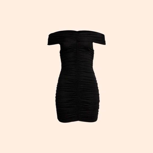 Reformation Sabine ruched black off the shoulder dress - Picture 2 of 4